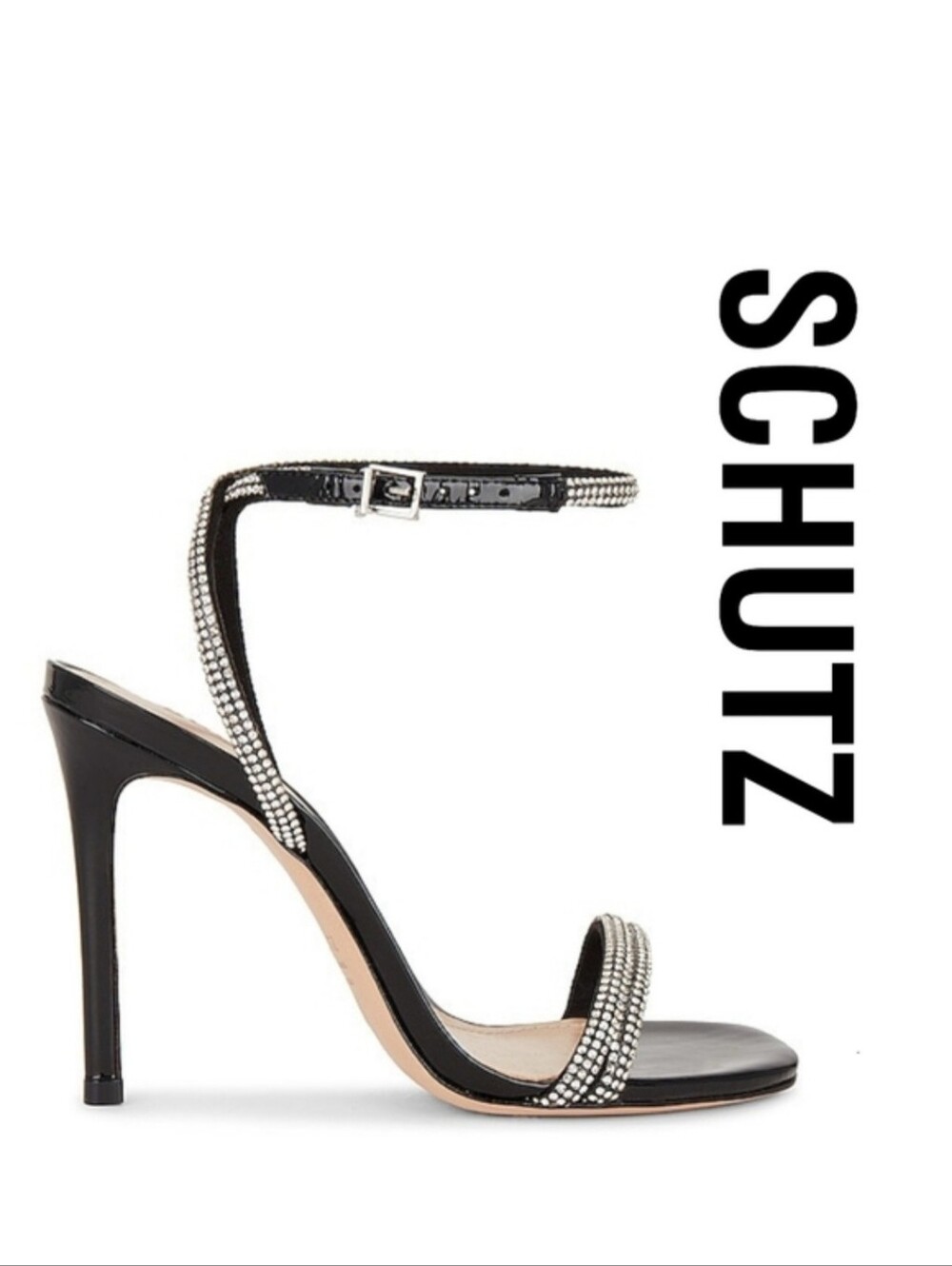 SCHUTZ Womens Altina Glam Buckle  Leather Heels Black Size 6 Patent